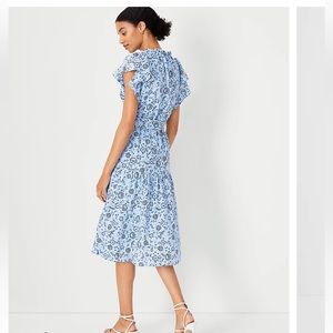 Ann Taylor Floral Flutter Sleeve Flare midi dress